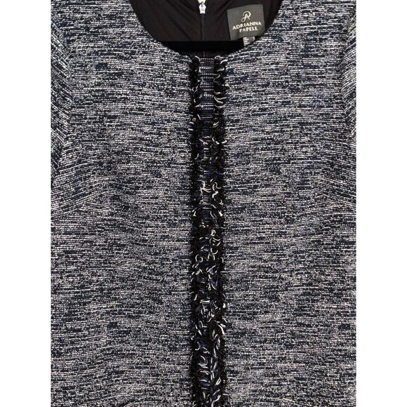 Adrianna Papell Navy Tweed Shift Dress 8 Short Sleeve Fringe Knee-Length - Picture 4 of 9